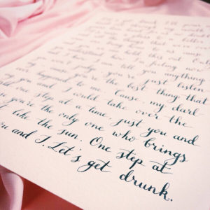 Close up vows or first dance lyrics calligraphy gift for weddings or anniversary