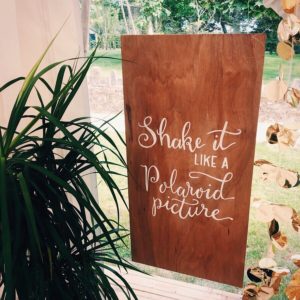 Wooden photobooth custom sign shake it like a polaroid picture