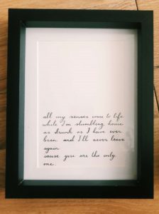 Custom love quote calligraphy using bespoke chosen song