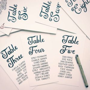 Seating table plan cards typographical calligraphy design
